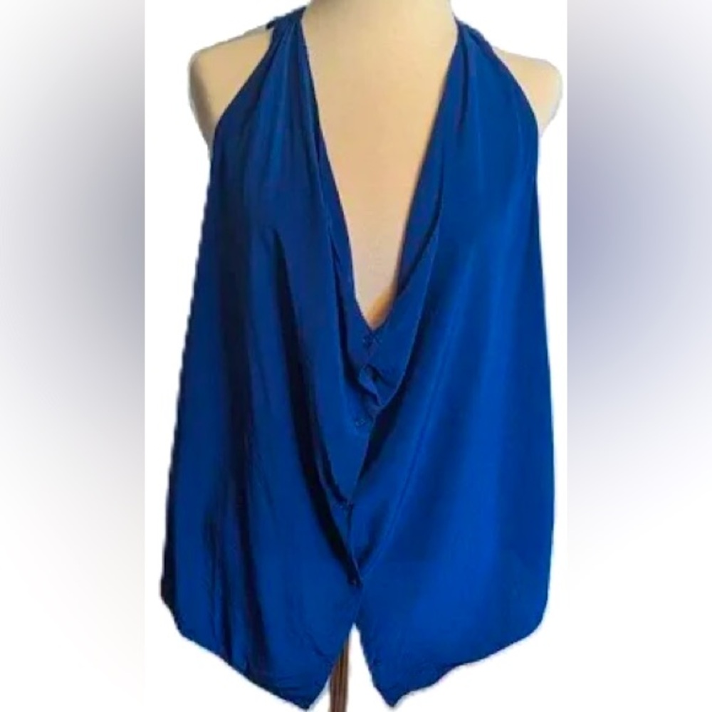 Wilfred 100% silk blue drapey button tank